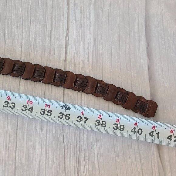 Vintage Chain Braid Leather Belt Solid Brass Buckle Mens XL - Picture 4 of 6